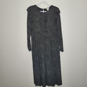 H&M black polka-dot ruffle long sleep modest trad wife maxi dress size 10 NWT